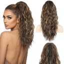 ZQIAN BEAUTY 18 Inch Claw Clip Ponytail Extension, Wavy Pony Tails Hair Extensions, Synthetic Hair Extensions Ponytail, Clip On Ponytails for Women (Color: Chestnut Brown with Blonde Highlights)