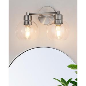 WILON 2-Light Bathroom Vanity Light, Brushed Nickel Vanity Lights for Bathroom, Modern Light Fixtures Over Mirror, Silver Sconces Wall Lamp for Living Room Bedroom Kitchen