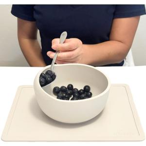 Modaliv 34oz Adult Scooper Bowl with Suction Base  Adaptive Silicone Placemat for Stroke Recovery, Elderly, or Disabled  Microwave & Dishwasher Safe  Non-Slip Feeding Aid (Gray)