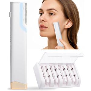 Dermaplane Facial Razor for Women  Electric 3-Speed Sonic Face Hair Removal Tool with LED Light, Peach Fuzz Remover & Exfoliating Dermaplaning Tool, USB-C Rechargeable with 5 Replacement Heads
