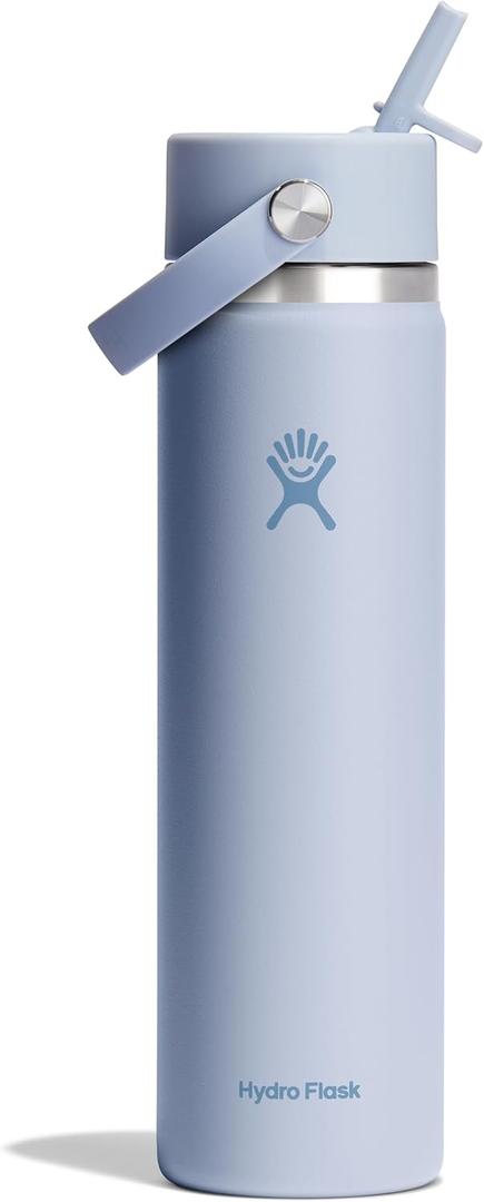 Hydro Flask Water Bottle - Insulated Stainless Steel - Wide Mouth Flex Straw Lid, Non Spill, Leakproof and Refillable in 24 Oz Surf Blue