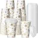 Snowflake Disposable Coffee Cups with Lids Hot Cold Beverage Coffee Cups for Winter Valentine's Day Christmas Party Tea Cafe Home Restaurant Picnic Drinking(240 Pcs,12 oz)