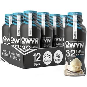 OWYN Only What You Need Pro Elite Vegan Plant Based High Protein Shake, Vanilla, 11 Pack, 32g Protein, Amino Acids, Prebiotics, Omega-3, Workout and Recovery, 0g Net Carbs, Zero Sugar, Keto, BB 09 OCT 2026