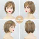 TISHINING Short Blonde Bob Wigs for White Women Blonde Highlight Pixie Bob Wig with Bangs Layered Straight Bob Synthetic Hair Replacement Wigs for Daily Party Use