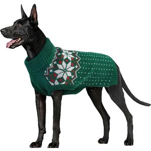 FUAMEY Dog Christamas Sweater, Warm Dog Sweater Classic Snowflake New Year Turtleneck Sweaters Knitwear Cold Weather Dogs Pullover for Small Medium Dogs Puppies & Cats Bulldogs Corgi with Leash Hole (XX-Large(Chest:27.9in))
