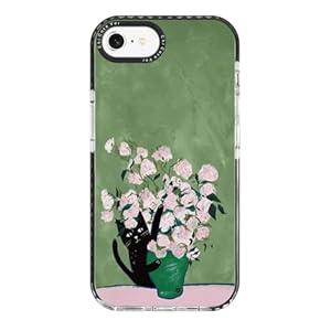 ChiCaseVer for iPhone 7/ 8/ SE Case, Vintage Cat & Floral Art on Green Design Pattern Aesthetics, Military-Grade Drop Protection, Artistic Slim TPU Protective Cover with Camera Protection for Women Girls