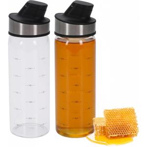 2 Pcs Honey Jar Dispenser, Glass Honey Container No Drip, Coffee Maple Syrup Creamer Salad Dressing Dispenser, Leak-Proof Oil Pot for Home Kitchen Essential Storage Holder 500ml/18oz