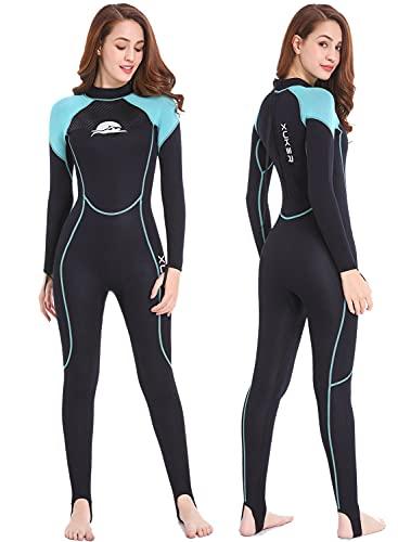 Xuker Wetsuit Women, 2mm Neoprene Long Sleeve Full Body Back Zip Wet Suit in Cold Water for Diving Surfing Snorkeling Kayaking Swimming Scuba Water Sports XS