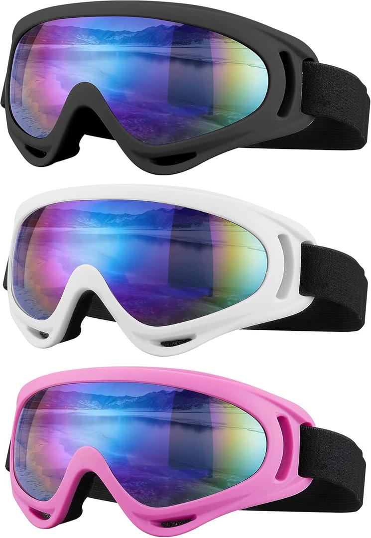 Ski Goggles, Motorcycle Goggles, 3 Pack Snowboard Snow Goggles for Men Women Adult Youth