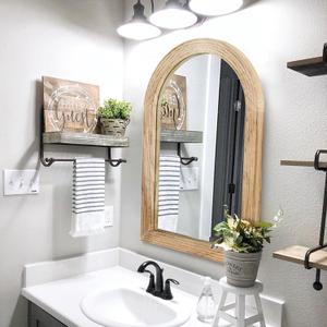 LOSOUR Arched Mirror, Farmhouse Decor Solid Wood Frame Wall Mirror, Bathroom Mirrors, Large Vintage Mirror for Bathroom, Living Room,Bedroom, Entryway, Hallway,Foyer (Brown, 36" L x 24" W)