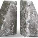 Koville Marble Bookends for Shelves, Large Bookends for Heavy Books, Natural Stone Book Stopper for Books CD Movies, Aesthetic Decorative Book Ends, Bookshelf Table Home Decor(Grey)