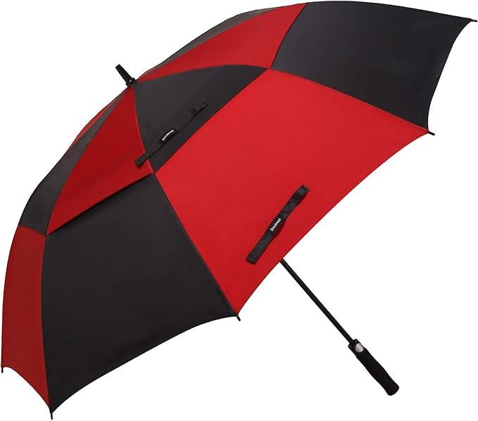 golf umbrella large oversize 68 inches air vent double canopy windproof automatic straight rain umbrellas for men and women, black/dark red