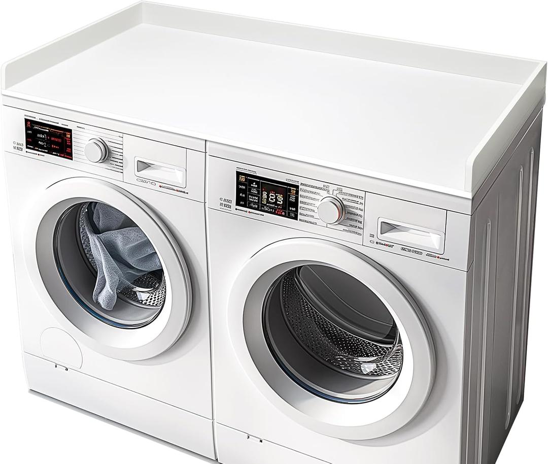 Gashell Washer Dryer Countertop, 27.5" x 58" Bamboo Washer and Dryer Countertop for Laundry Room Organization(White), Plus