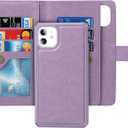 for iPhone 11 Case,for iPhone11 Case, 2 in 1 Detachable Wallet Magnetic Case PU Leather Flip Cover with Strap [Money Pocket][6 Card Slots] -Purple