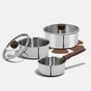 CAROTE Tri-Ply Stainless Steel Sauce Pan with Detachable Handle,1.5QT Sauce Pan,2QT & 3QT Saucepan with Lid, 8PCS Non-Toxic Induction Kitchen Stainless Steel Pot, Removable Handle, Oven Safe, Woodgrain