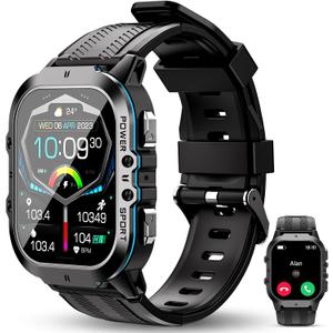 OUKITEL BT20 Military Smart Watch for Men Women, 50M Waterproof Rugged Fitness Tracker, Bluetooth Call, Voice Assistant, 1.96 Inch Touchscreen, 100+ Sports Modes, 24H Health Monitor, for iOS/Android