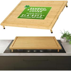Prosumer's Choice Bamboo Stove Top Cover Board - Versatile Wooden Cutting Board for Kitchen with Adjustable Legs and Juice Grooves- Large Surface and Durable for Stoves, 27.2 x 21.4 x 3.1 Inches