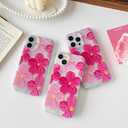 Compatible with iPhone 14/15 Plus Case, Cute Aesthetic Sparkle Hot Pink Oil Painting Floral Flowers Cover for Women, Shockproof Slim Soft TPU Protective Phone Case