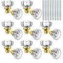 Amylove 8 Set Glass Door Knobs Mortise Style Fluted Crystal Door Knobs with Antique Spindle for Bedroom Bathroom, Diamond (Gold)