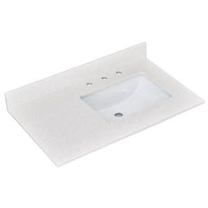 LOCALAND 36"x22"Bathroom Vanity Top, White Quarz Square Barthroom Vanity Sink Tops with Undermount Ceramic Right Sink & Vanity Backsplash, 8 Inch Faucet Hole Bathroom Vanity Countertop