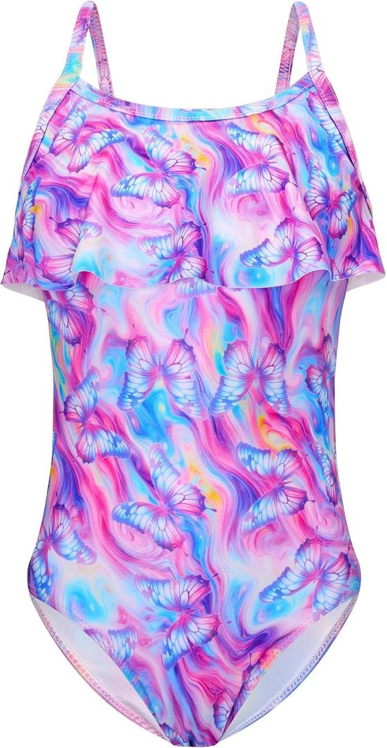 Girls Swimsuit One Piece Ruffles Bathing Suit Kids' Swimwear Quick Dry Summer Beach for 2-14Y