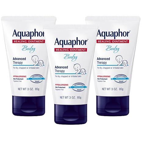 Aquaphor Baby Healing Ointment, Advanced Therapy for Chapped Cheeks and Diaper Rash, 3 oz. Tube (Pack of 3)