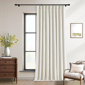 Natural Linen Pinch Pleated Blackout Curtains 108 Inches Long Extra Wide 60 Inch Width for Sliding Glass Doors Modern Pleated Linen Blend Heavy Floor to Ceiling Large Window Drapes 60x108 1 Panel