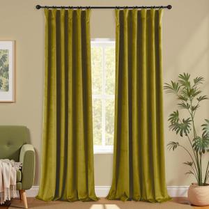 KOUFALL Chartreuse Green Velvet Christmas Curtains for Living Room, Maximalism Quirky Eclectic Mid Century Modern Psychedelic Vintage Bold Curtains for Bedroom, Wide 52 x 108 Inch Long, 2 Panels Set