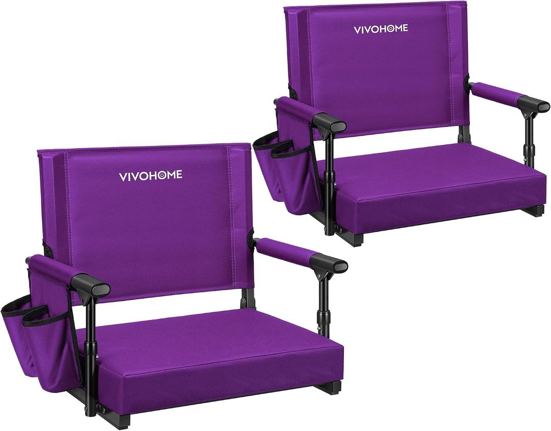 VIVOHOME Stadium Seats with Back Support and Cushion, 2 Pack Portable Bleacher Chairs with Cup Holder and Shoulder Strap