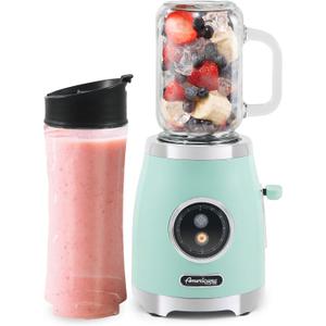 Americana EPB399C BPA Free Glass Blending Jar and Tritan Sports Bottle Blend Personal Smoothie, Crush Ice, Shakes, Keto Protein Blender, 2 Cups, 300 Watts, Mint