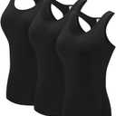 TAISIM Women's Racerback Athletic Workout Running Yoga Tank Tops (Medium, Black,black,black)
