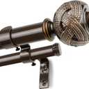 1 Inch Double Curtain Rods 72 to 144 Inches (6 to 12 ft), USFOOK Bronze Drapery Rods for Windows 69 to 140 Inches, Telescoping Dual Curtain Rod with Woven Leaf Finials (72-144")