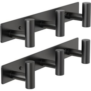 PMMASTO Coat Rack Wall Mounted, 3 "T Shaped Wall Hooks for Hanging, Heavy Duty Stainless Steel Coat Hook Rail for Hat Towel Robes in Bathroom Kitchen Mudroom Entryway (Black, 2PC)