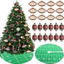 Syhood 26 Pcs Football Christmas Decor Set Include 12 Sports Ball Ornaments 36'' Print Christmas Tree Skirt 12 Wooden Mini Sports Ornaments and Rope for Home Xmas Holiday Party