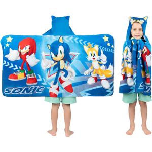 Sonic The Hedgehog, Anime, Bath/Pool/Beach Soft Cotton Terry Hooded Towel Wrap, 24 in x 50 in, By Franco Kids (Multicolor)