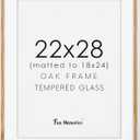 22x28 Picture Frame, 22 x 28 Poster Frame - Solid Oak Wood and Tempered Real Glass, 22"x28" Wood Frame, 22x28 Picture Frame Matted to 18x24, 22 by 28 Art Frame, Natural Oak Color