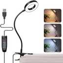 Foneso Desk Lamp Clip on Light, 48 LED USB Lamp with 3 Color Modes 10 Brightness Levels, 360° Flexible Gooseneck Eye Protection Bed Night Light for Reading, Makeup, Craft (Black)