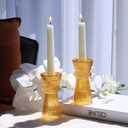 VOHO Vintage Ribbed Taper Candle Holders Set of 3, Boho Amber Candle Sticks Holder Decor Fall Centerpieces for Tables Thanksgiving, Minimalist Tapered Candlestick Holders for Tea Light & Taper Candles