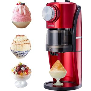 Wanvoapls Shaved Ice Machine - Snow Cone Machine for Homemade Shaved Ice, Snow Cones, Slushie Ice Shaver With Stainless Steel Blade Adjustment Knob, 2 Reusable Ice Mold Cup for snowflakes - Retro Red