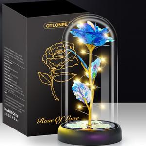 Otlonpe Mothers Day Flowers Gifts for Mom from Daughter Son, Preserved Forever Glass Light Up Rose Gifts for Grandma Wife Women Girlfriend Sister, Teacher Appreciation Graduation Gift for Her (Blue) (7.1 inch)