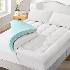 NEXHOME PRO 3 Inch Dual Layer Memory Foam Mattress Topper Queen Size, Ultra Soft Breathable Bamboo Cover & Protective Grey Inner Cover, Cooling Gel Bed Topper with 2 Pillowcases, 60"x80"