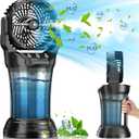 30000 mAh Portable Misting Fan with RGB Ambient Light, 2000 mL Water Tank Bucket Rechargeable Camping Mist Fan with 120° Auto Oscillating Perfect for Patios Fishing Travel Garden Party Golf Tent