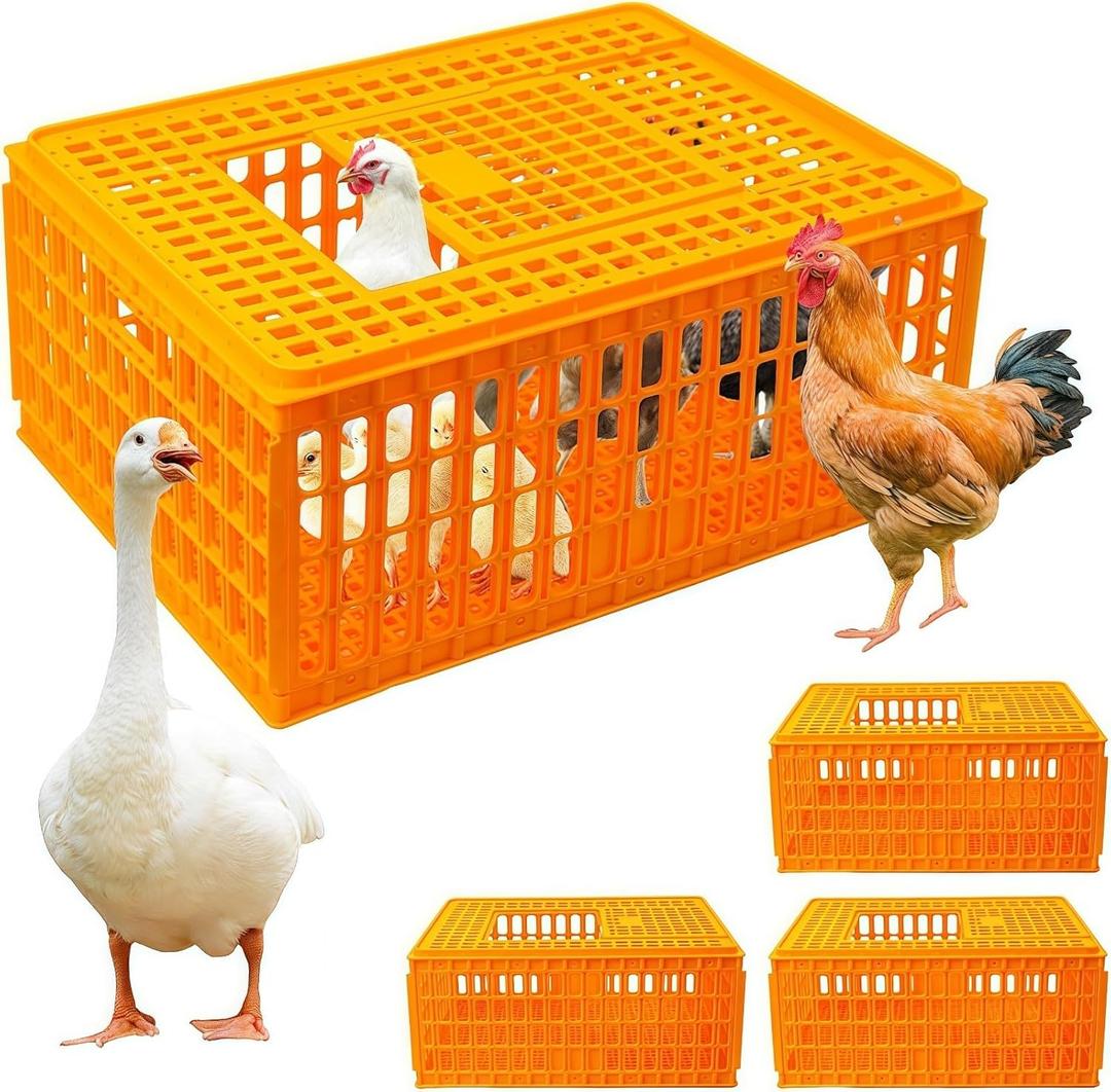 4 Pcs Poultry Carrier Crate, 29 x 21 x 13 in Plastic Poultry Transport Crate Carrier, Chicken Crates Transport Box for Chicken, Bird, Duck, Goose, Yellow
