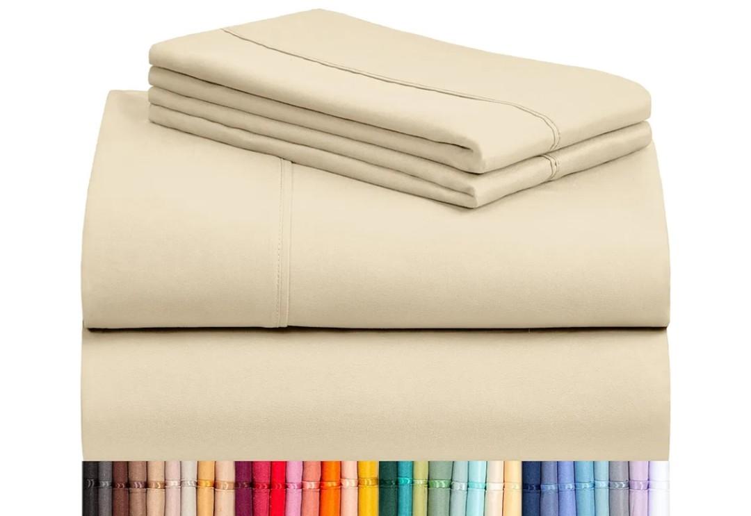 LuxClub 4 PC California King Size Sheet Set Deep Pockets 18" Wrinkle Free Cooling Sheets Machine Washable Hotel Bedding Silky Soft - Cream California King