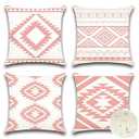 OTOSTAR Outdoor Waterproof Throw Pillow Covers 16x16 Inch Set of 4 Boho Farmhouse Outdoor Cushion Covers for Patio Funiture Garden（Geometry80Pink）