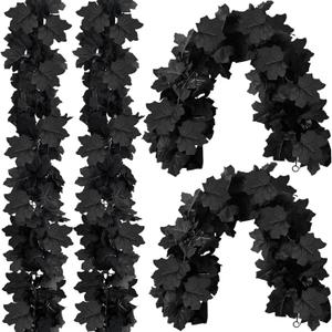 4 Pcs Black Fall Maple Leaf Garland,Artificial Autumn Garland with Hooks,Fake Hanging Foliage Vine Decoration for Halloween Thanksgiving Christmas Home Party Decor (26.4FT)