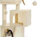 PAWZ Road Cat Tree, 30 Inches Cat Tower with Dual Condos for Indoor Cats, Plush Cat House with Padded Perch, Scratching Ramp and Posts and Replaceable Balls-Beige