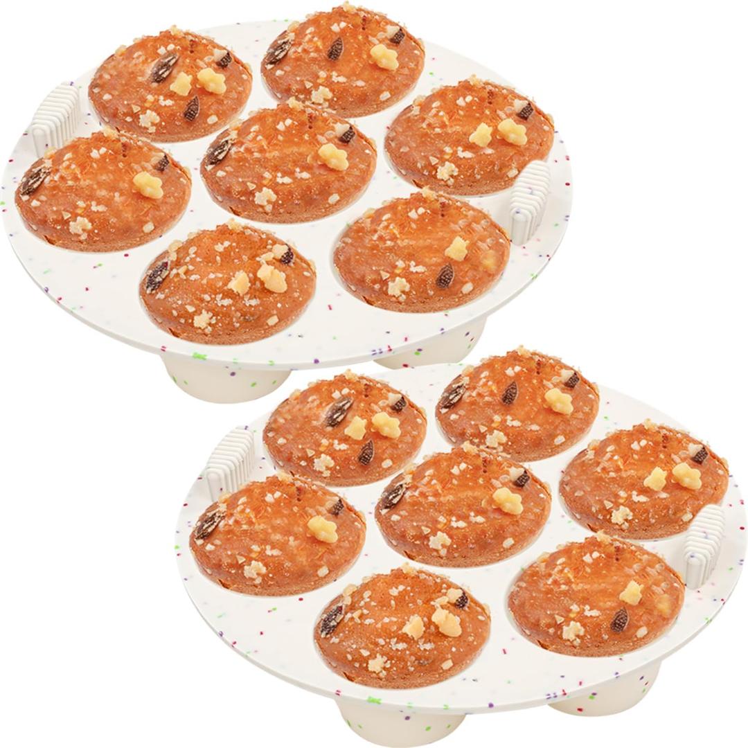 GOKCEN's Silicone Egg Bite Molds [2 Pack] Instant Pot Accessories - Total 14 Cups Muffin Pan for Baking - Food Freezer Tray - Reusable Storage Container (Round - Confetti)