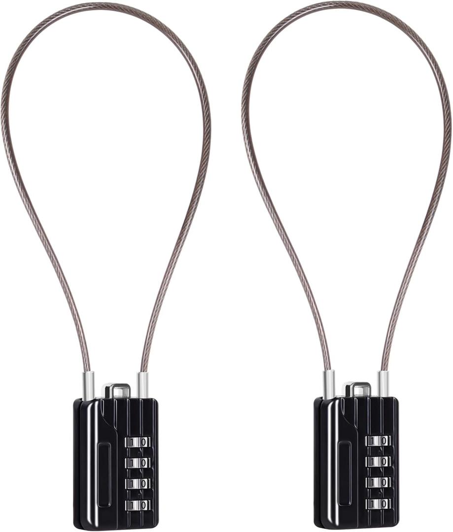 SEPOX Versatile Twins Resettable 4-Digit Combination Padlock with Extrem Long Cable  Personalized Password, Durable Vinyl Steel Cable, Multipurpose Lock for Suitcase, Gym  Black 32cm Cable