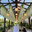 Artificial Wisteria Hanging Flowers Fake Wisteria Flower Garland Silk Vines Rattan Decor for Home Wedding Arch Wall Garden Greenery Bedroom Outdoor Office Party Decoration (48, White)